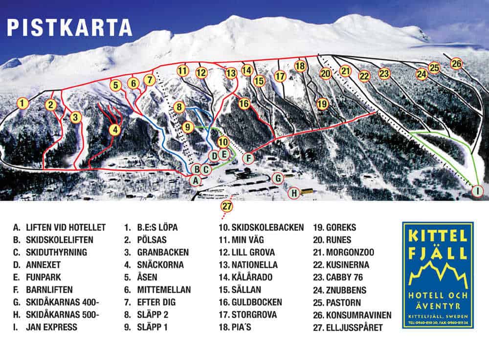 Sverige Kittelfjäll Pistekarta