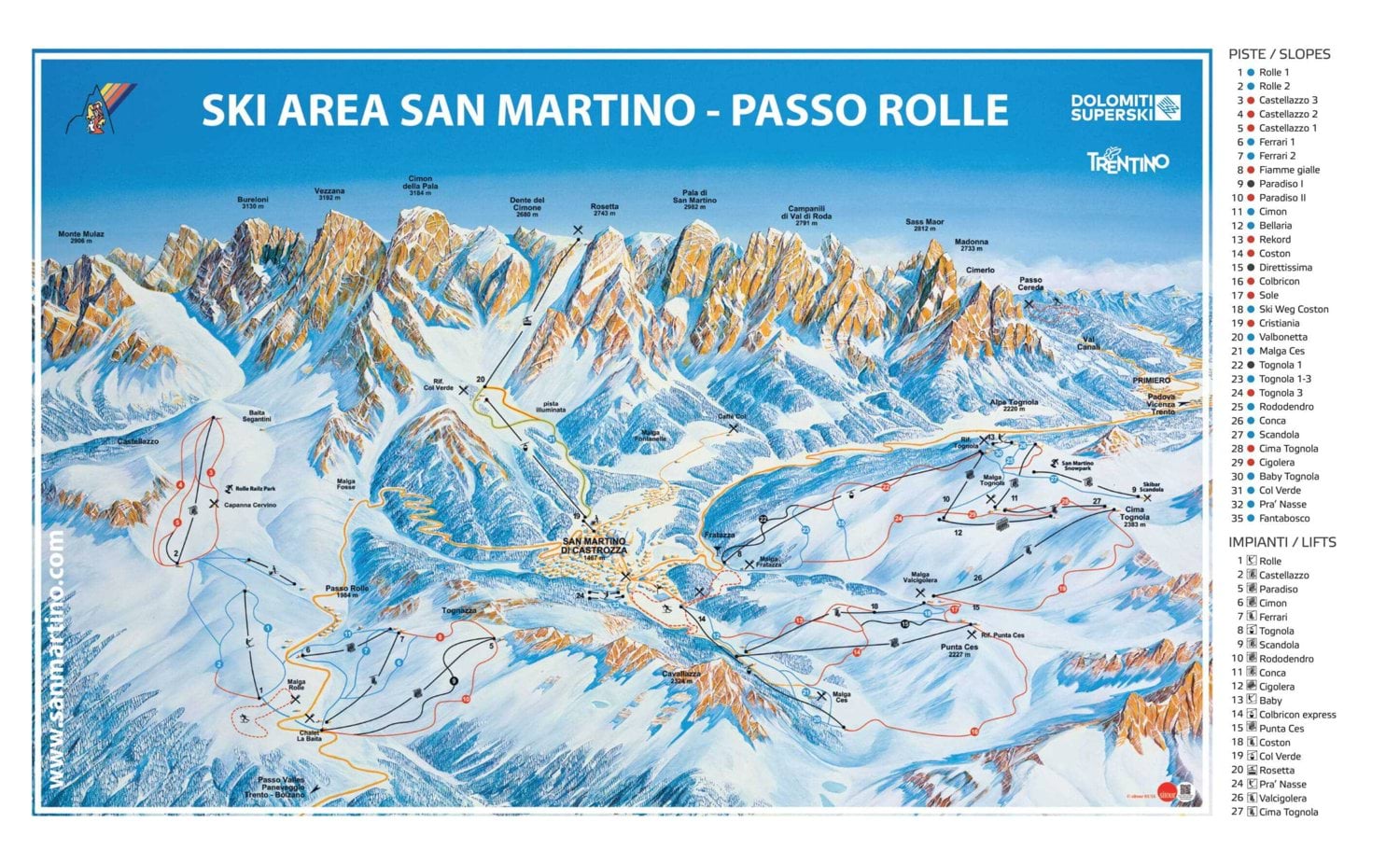 Italien, Alpe Tognola, pistkarta