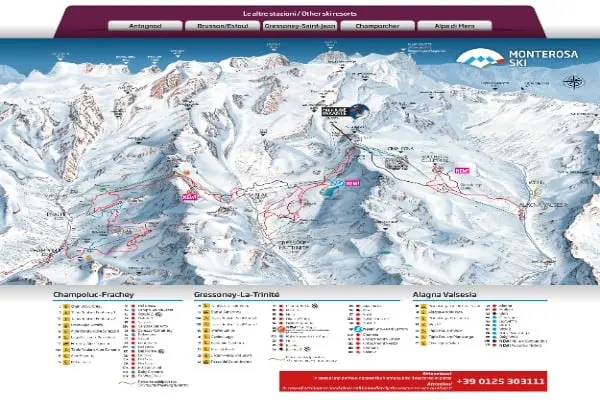 Alagna – Monte Rosa pistkarta