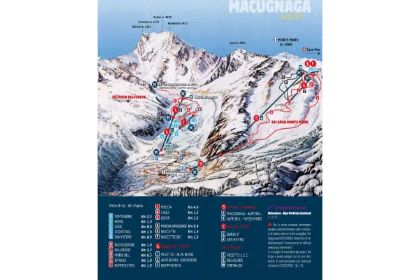 Pistkarta över skidbackarna i Macugnaga